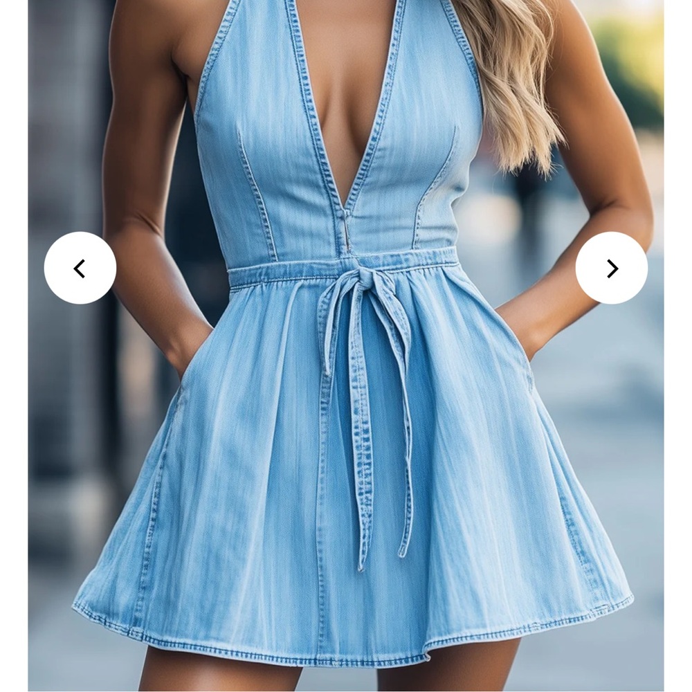 Light Blue Denim Halter Dress